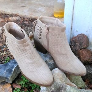 Cato Comfort Bone/Beige Faux Leather Booties Inside Zip Back has Faux Lace-Up De